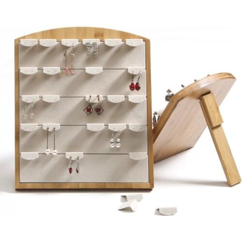 Factory Price Luxury Bamboo Capacity Earring Display Stand Rack Jewelley Display Holder Stand Velvet Jewelry Organizer Wholesale