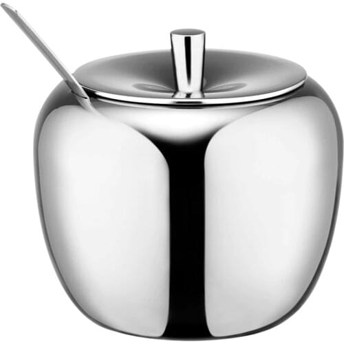 18/8 Stainless Steel Apple Sugar Bowl Seasoning Jar Condiment Pot Spice Container Canister Cruet with Lid and Spoon