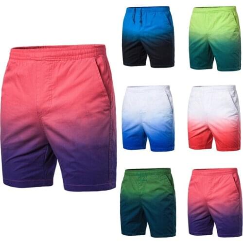 Mens Straight Shorts Elastic Middle Waist Gradient Knee Length Trousers Casual Loose Type Beach Short Pants for Youth