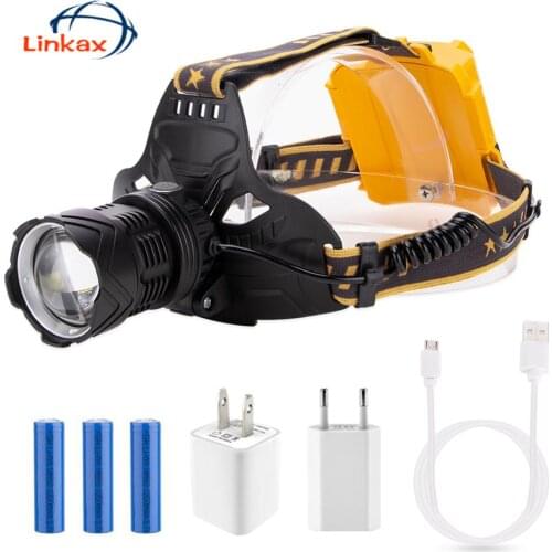 Super Bright LED Headlamp 3*18650 Battery Powered 50W Fishing Camping P50 Headlights 7modes Lighting USB Rechargeable Torch Lamp