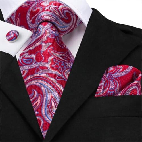 Wedding Tie for Men Red Silk Tie Floral Necktie Set Cufflinks for Suit Shirt Paisley Tie 150cm Hi-Tie SN-3526 Wholesale