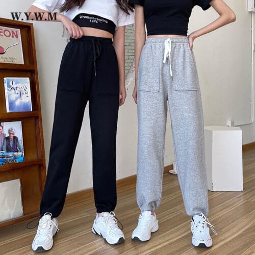 WYWM Loose Joggers Women Pants High Waist Casual Wide Leg SweatPants Soft with Pocket Woman Long Trousers Korean Female Slacks