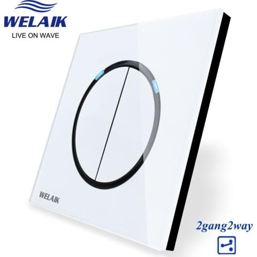 WELAIK UK standard-Crystal Glass-Panel Push-Button Switch-Wall Light-Switch AC110-250V 2Gang-2Way B1722W