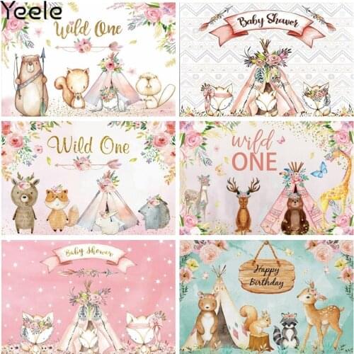 Yeele Baby Shower Backdrop Wild One Jungle Animal Tent Flowers Birthday Party Decor Background Photographic Props Studio Shoots