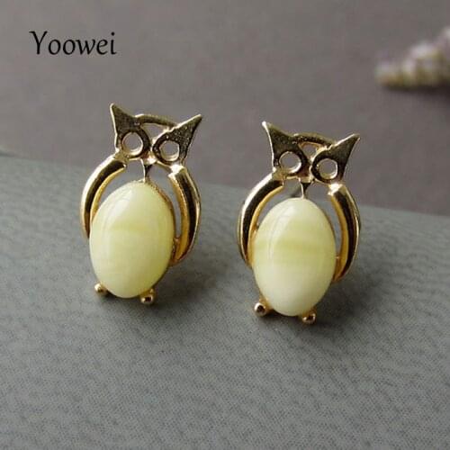 Yoowei Wholesale Owl Amber Earrings for Girl 100% Natural Butterscotch Beads Stud Earring Baltic Amber Jewelry Pendientes ambar