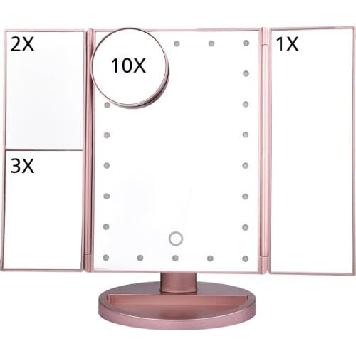 22 Light Touch Screen LED Makeup Mirror Table Desktop Vanity 1X/2X/3X/10X Magnifying Mirrors 3 Folding Adjustable Mirror