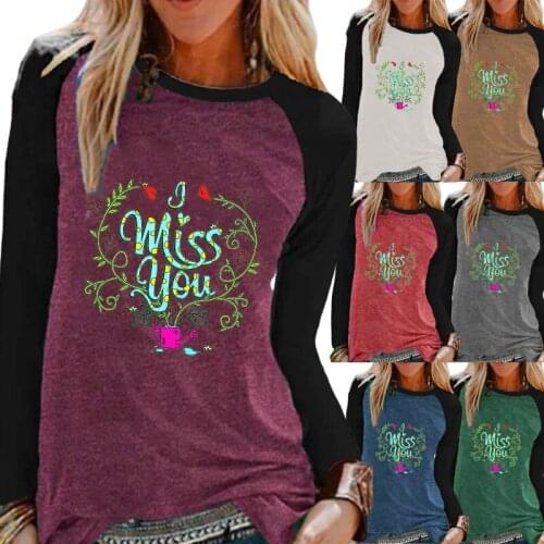 Ladies New Autumn Casual Long Sleeve Shirt Top Fashion Print Round Neck Loose T-shirt Pullover Sweatshirt Plus Size