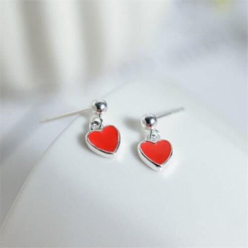 2021 Trend Charm Red Heart Love Round Beads Epoxy 925 Sterling Silver Stud Earrings For Women Party Gifts Accessories SE120