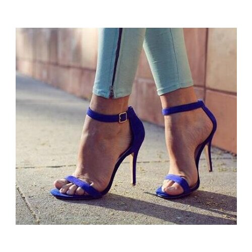 Moraima Snc Hot Selling Blue Suede Woman Sandal Summer Open Toe Ankle Strap Gladiator Shoes Thin Heels pumps