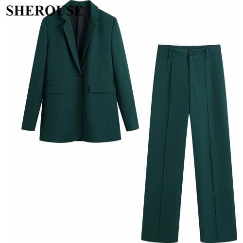 2021 New Women 2 Pieces Set Long Sleeve Solid Button Oversized Coat Long Trousers Suit Chic Lady Fashion Casual Women Clothes