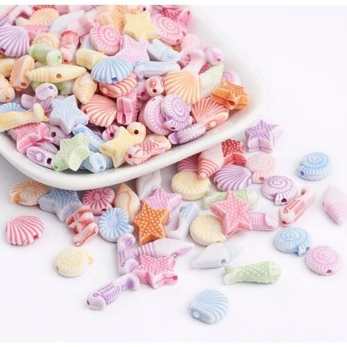 140-310pcs/50g Ocean Style Craft Style Acrylic Beads Drilled Mixed Color for DIY Jewelry Findings Hole: 2mm