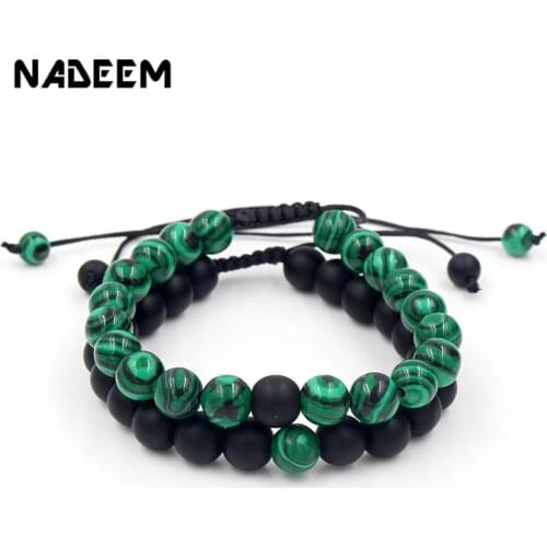 Newest 2Pieces/Set 8mm Natural Stone Beads Bracelets Sets Weave Braiding Macrame Couple Bracelet for Men & Women Yoga Jewellery