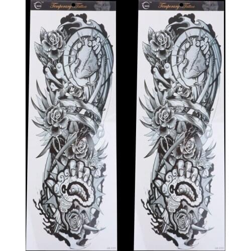 2pc Temporary Tattoo Sleeves, Fake Black Full Arm Tattoo Stickers Waterproof
