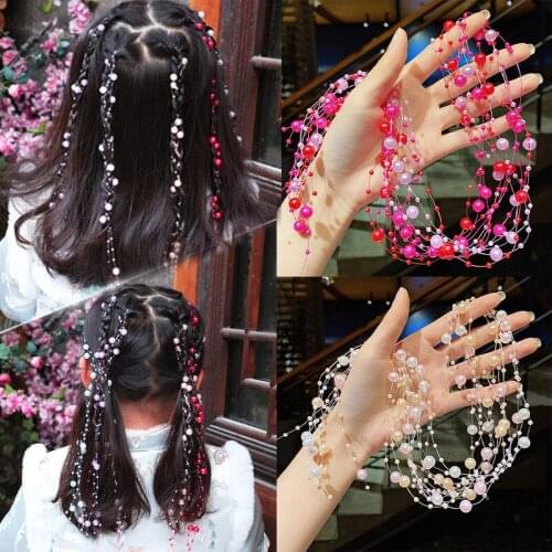 2pcs Pearl Braided Hair Chain DIY Hair Style Chain Pearls Hair Bands Ponytail Holder Hair Line Gum Tie Headband Cute Female