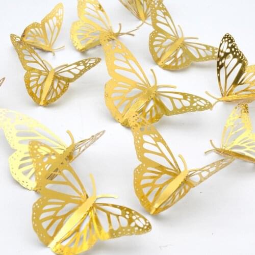 3D Butterfly Wall Sticker 12pcs Paper Window Sticker Visual Art Decals DIY Kid Room Decor Decorative Wedding Party Decoration
