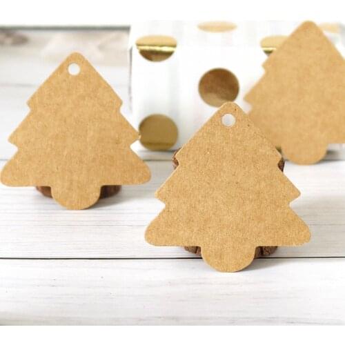 50 100pcs Tree Shape Tags Christmas Decoration Gift Bags Hang Tag Kraft Paper Cards DIY Creative Xmas Tree Decor Ornaments Label