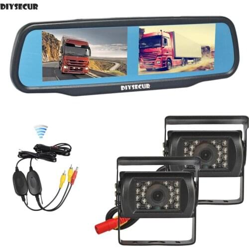 DIYSECUR Dual 4.3“ Screen Rearview Car Mirror Monitor + 2 x CCD Waterproof Car Rear View Reverse Backup Car Truck Bus Camera