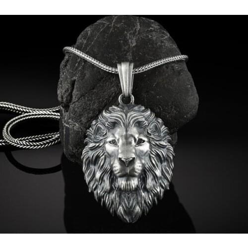 Pure Tin Zodiac Jewelry on the neck Lion Head Pendant Necklace men Hip Hop Animal Mens Chain necklace Accessories