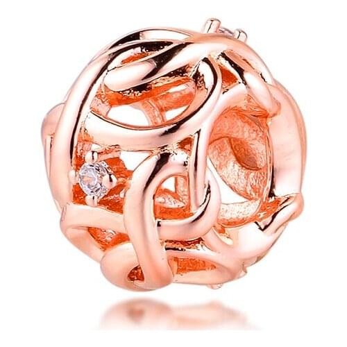 DIY Fits for Pandora Charms Bracelets Rose Openwork Woven Infinity Beads 100% 925 Sterling-Silver-Jewelry Free Shipping