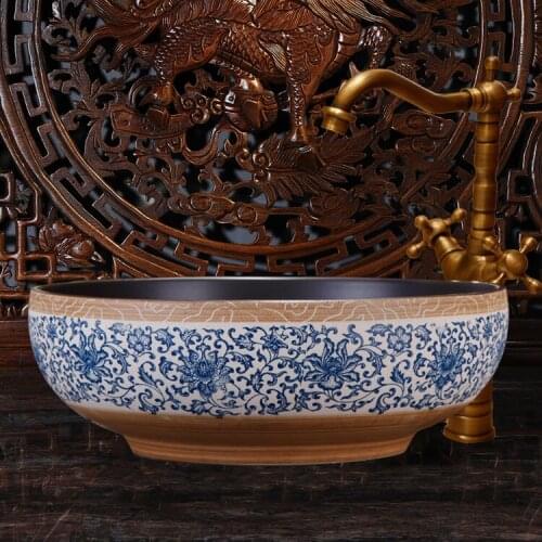 Europe Vintage Style Ceramic Art Basin Sinks Counter Top Wash Basin Bathroom Vessel Sinks Vanities colorful ceramic sink blue
