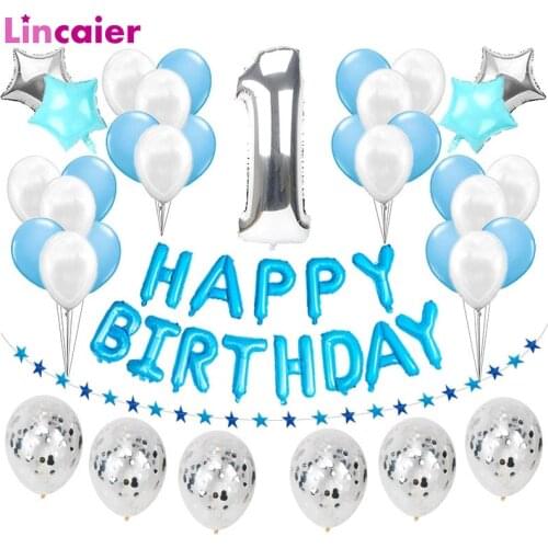 1st Birthday Blue Silver Balloons Foil Number Ballons First Happy Birthday party Decorations Baby Boy One Year Supplies Decor
