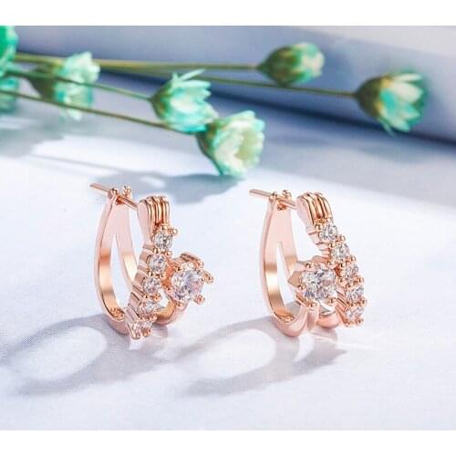 Korea Cute Rose Gold Plated Zircon Dangle Earrings Bridal Wedding Earrings Engagement Jewelry Lovers Gift Crystal Earrings