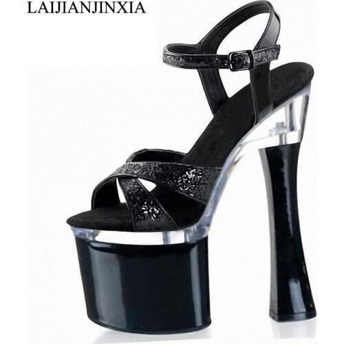 LAIJIANJINXIA Wedding Sandals Women Sexy Night Club Pole Dance Shoes 18cm High-Heeled Shoes Ankle-Strap High-Heeled Dance Shoes