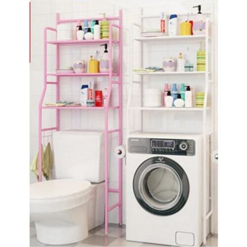 No Punching Metal Toilet Shelf Floor Type Storage Shampoo Towel Etc Accessory Rack Bathroom Washing Machine Shelf Organizer