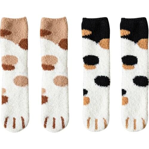 Cute Cat Paw Socks Coral Fleece Warm Soft Cat Claws Floor Tube Socks Best Christmas Gift Womens and Girls socks