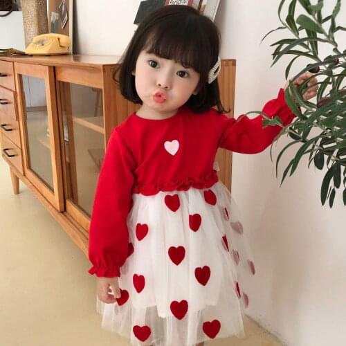 Sweet Autumn Newborn infant Baby Dress Cotton Toddler Dress Love Print Mesh Party Dresses for Girls Fashion Baby Girl Clothes
