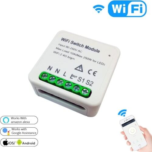 Mini Smart Switch WiFi Switch Module Smart Life/Tuya APP 1/2 Way Wireless 95-250V With Rail bracket Work With Alexa Google Home