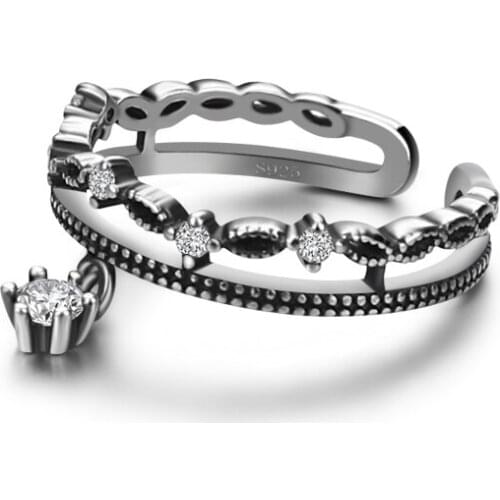 Fashion 100% 925 sterling silver ring opening girl Vintage Marcasite micro-set 4 claw zircon silver jewelry Woman holiday gift