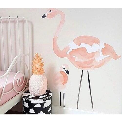 Cartoon Animal Wall Decals Pink Flamingo Stickers for Kids Room Bedroom Cute Baby Nursery Stickers Childrens Room Nordic Decor