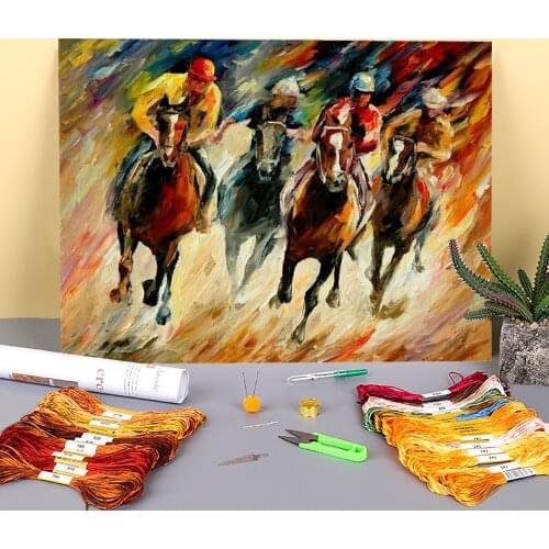 The Sharp Turn Printed Canvas 11CT Cross-Stitch DIY Embroidery Set DMC Threads Handmade Handiwork Hobby Painting Decor