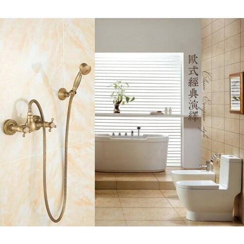 New arrival Vintage Antique Brass Design Bathroom Shower Faucet Set / Wall Mounted Luxury Bronze Shower Dual Handle shower set