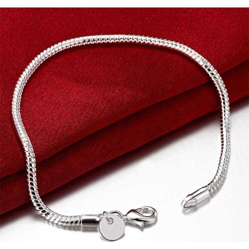 NEW DESIGN 925 Sliver Fashion Jewelry 3mm Snake Bone Bracelet For Female & Men Charm Punk Gift