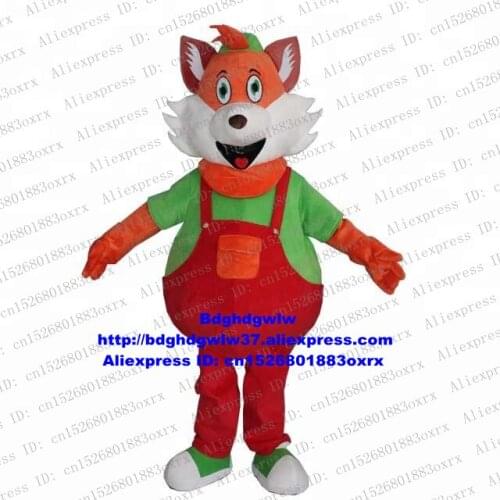 Orange Wolf Green Top Red Suspenders Coyote Jackal Fox Mascot Costume Character Holiday Celebrate Ribbon Cutting Cere zx2769