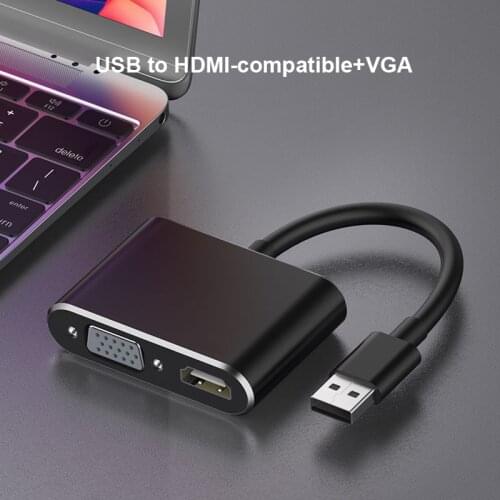 Basix USB 3.0 To HDMI-compatible VGA Adapter 4K HD Multi-Display 2in1 USB To HDMI-compatible Vga Converter for Windows 7/8/10 OS