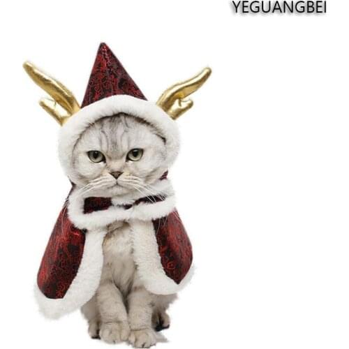 NACOCO Cat Christmas Cloak with Dragon Horn Hat Christmas Santa Costume for Small Cats Dogs