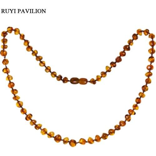 RUYI PAVILION Natural Baltic Amber Necklace Women Long Necklace Handmade Polished Baroque 45CM