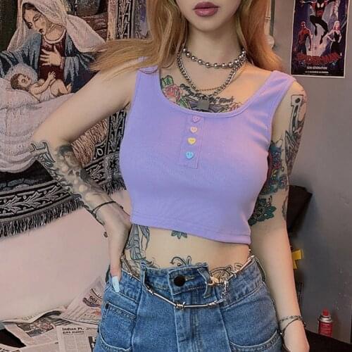 Sexy Button Tank Tops Fashion Womens Purple Vest Off Shoulder Halter Blusa Shirt 2020 Summer Slim Crop Top Camisole