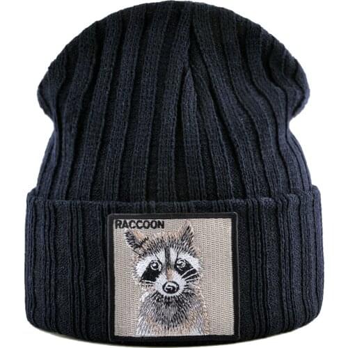 Embroidery Skull Cap For Men Animals Winter Beanies Patch Beanie Hat Women Thick Warm Caps Women Skullies Knitted Hats gorros