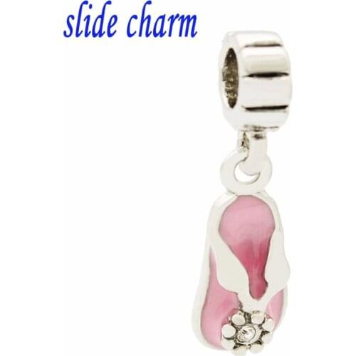 Slide charm Free shipping Childrens birthday gift pink lady slippers Pendant fashion charm beads fit Pandora charm bracelets