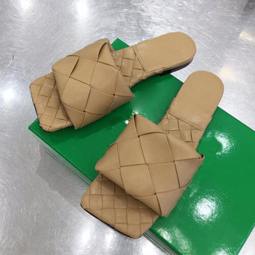 Casual Designer Weave Slide mule Woman Flat With Heels Summer Slippers One Strap Sandals Zapatos Mujer sandalias de las mujeres