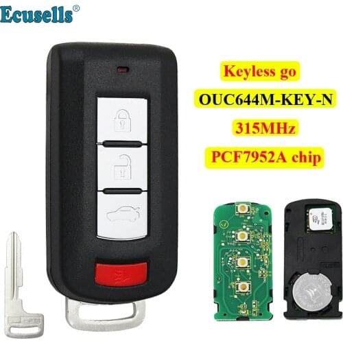 4 buttons Smart keyless go entry Remote Car Key for Mitsubishi Lancer Outlander Galant 315MHz PCF7952A chip OUC644M-KEY-N