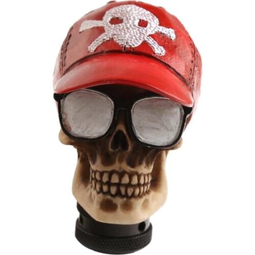 Universal Car Truck Manual Gear Stick Shift Knob Baseball Cap Skull Head Shifter Cover Acrylic Red