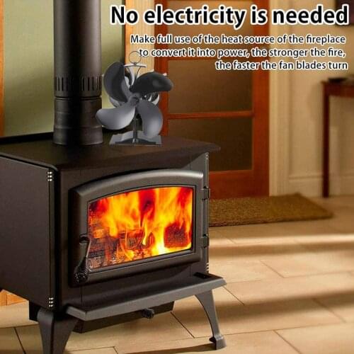 Black Fireplace 4 Blade Heat Powered Stove Fan Komin Log Wood Burner Eco Friendly Quiet Fan Home Efficient Heat Distribution