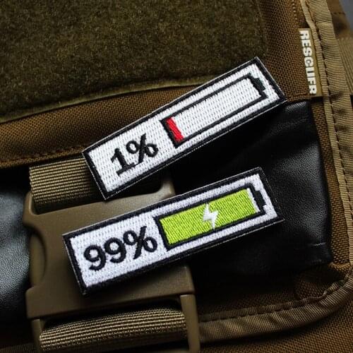 Power Display Energy Charging 1% 99% Embroidery Patches Long Strip Magic Stickers Armband Patch Badge For Clothes Backpack Hat