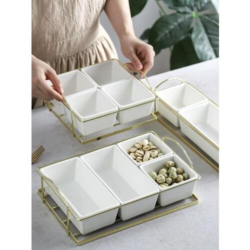 Iron grid grid living room dried fruit plate sauce plate household ceramic platter fruit plate snack plate LB022908