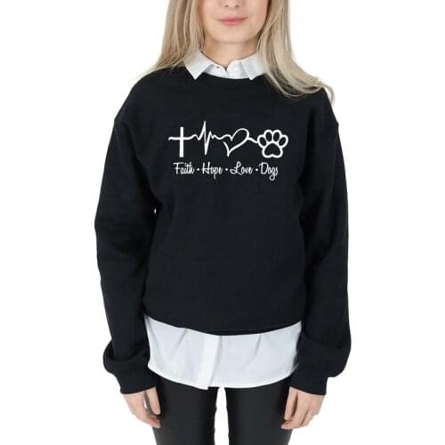 Faith hope love dog paw graphic women fashion casual Christian Bible baptism cute sweatshirt young hipster tumblr art top L150